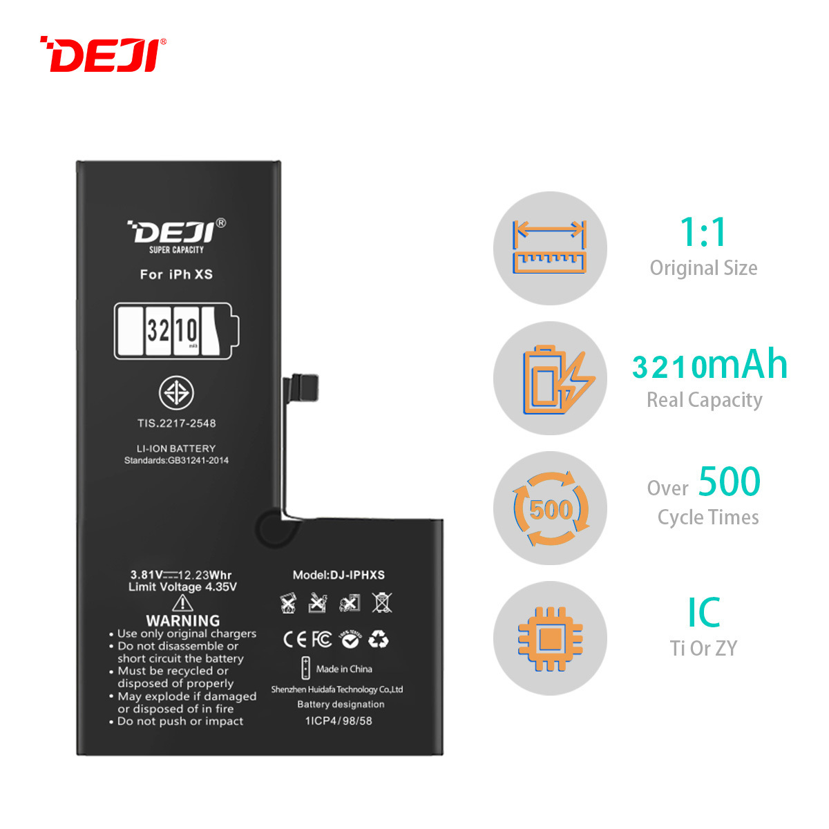 DEJI 3210mAh Lithium digital batteries for iPhone XS Real Capacity Cell Phone Battery Accessories