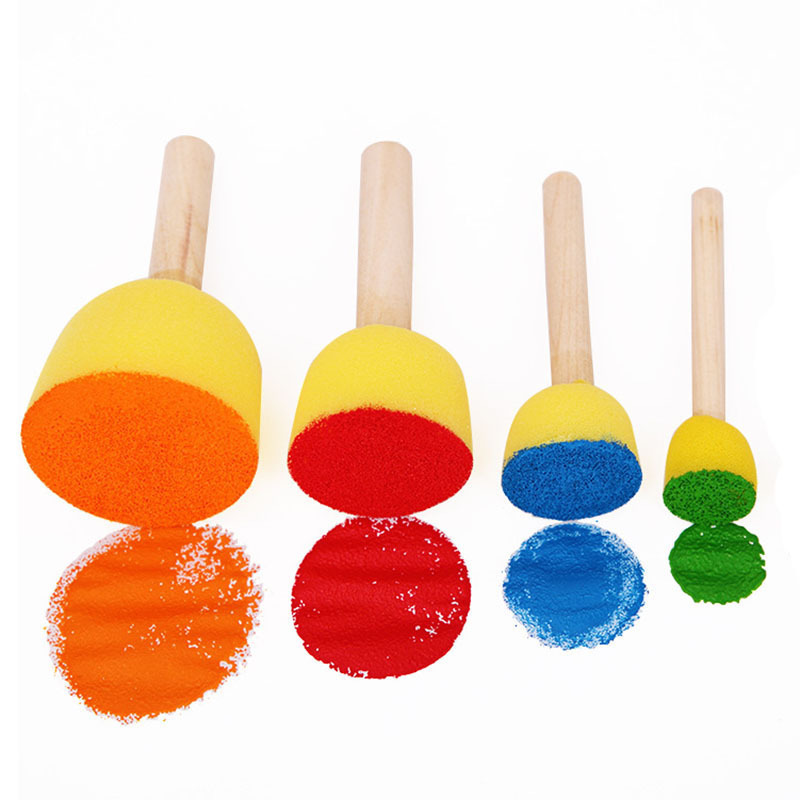 Children Drawing Tools Early Education Diy Painting Toys Yellow Creative Graffiti Foam Seal Wood Handle Sponge Brush For Kids