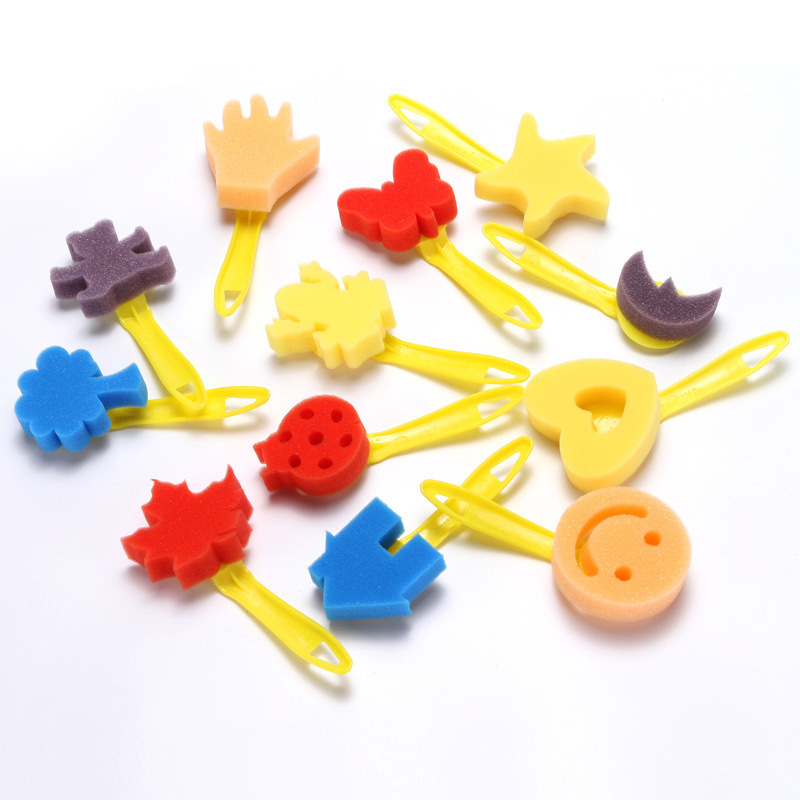 Children Drawing Tools Early Education Diy Painting Toys Yellow Creative Graffiti Foam Seal Wood Handle Sponge Brush For Kids