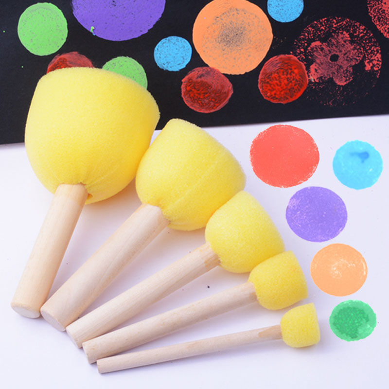 Children Drawing Tools Early Education Diy Painting Toys Yellow Creative Graffiti Foam Seal Wood Handle Sponge Brush For Kids