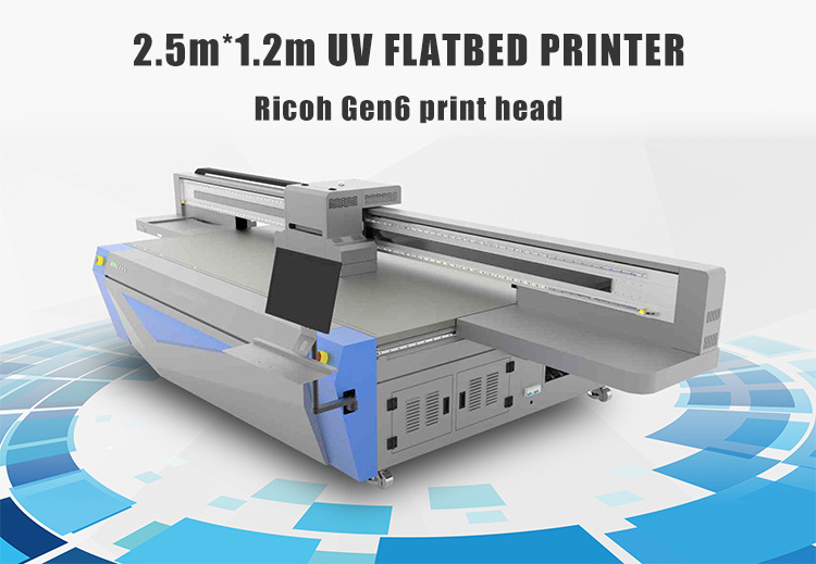 2.5m*1.2m Large format UV Flatbed Printer Gen6 print head uv printer