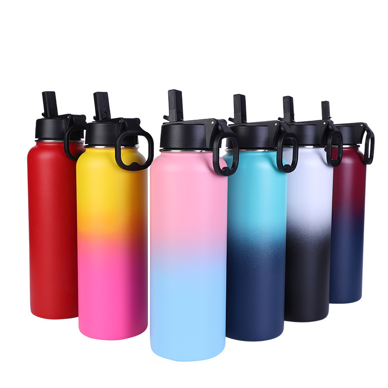 Double Wall Vacuum Insulated Stainless Steel Water Bottle, Straw Lid Minimalist Travel Vacuum Flasks & Thermoses Household