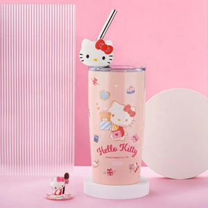 Hello cat kawaii Kuromi cup accessories stainless steel sanrio water bottle 600ml with straw