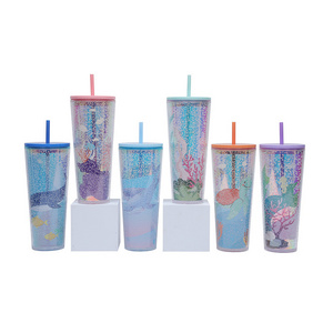 Explosion creative air bubble Star Buck water cup high -value portable plastic cup large capacity double -layer straw cup