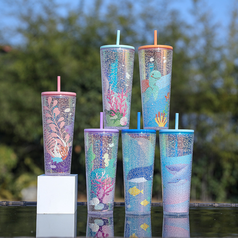 Explosion creative air bubble Star Buck water cup high -value portable plastic cup large capacity double -layer straw cup