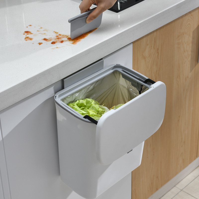 YXHT Wall-mounted Hanging Trash Can with Lid  Under Sink Trash Storage Bin Plastic Counter top Garbage Can