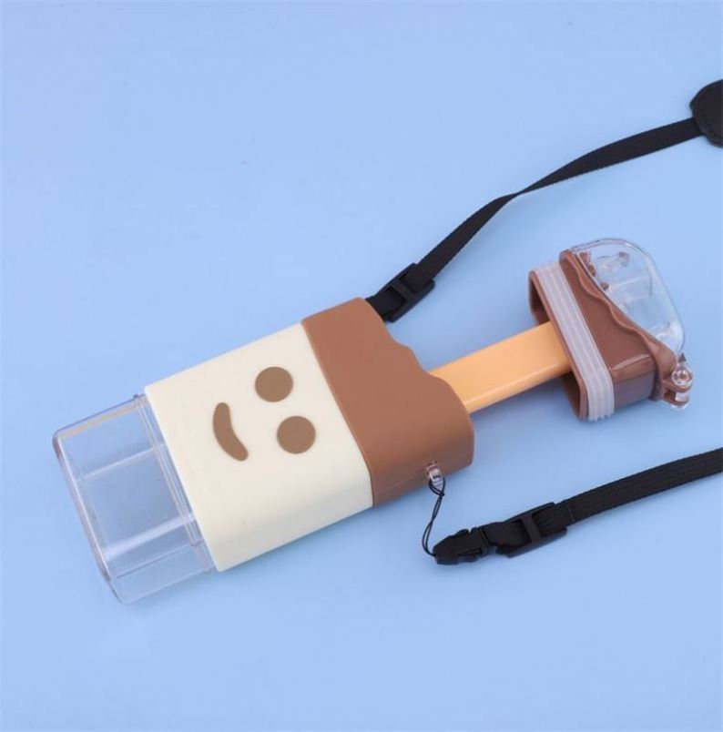 FLEN Wholesale Cute Cartoon Ice Cream Children With Strap Portable Plastic Bottles Fashion Popsicle Straw Water Cup