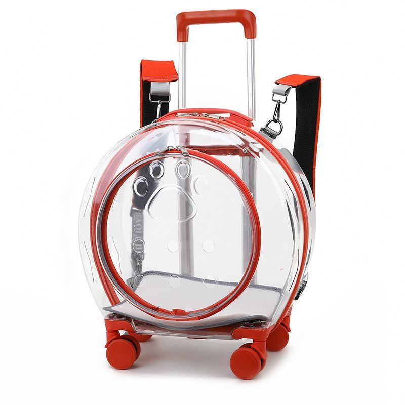 IFLT Pet Trolley Carrier On Wheels Fully Transparent Pet Trolley Carry Bag Airline Approved Shoulder Belt Pet Dog Travel Bag