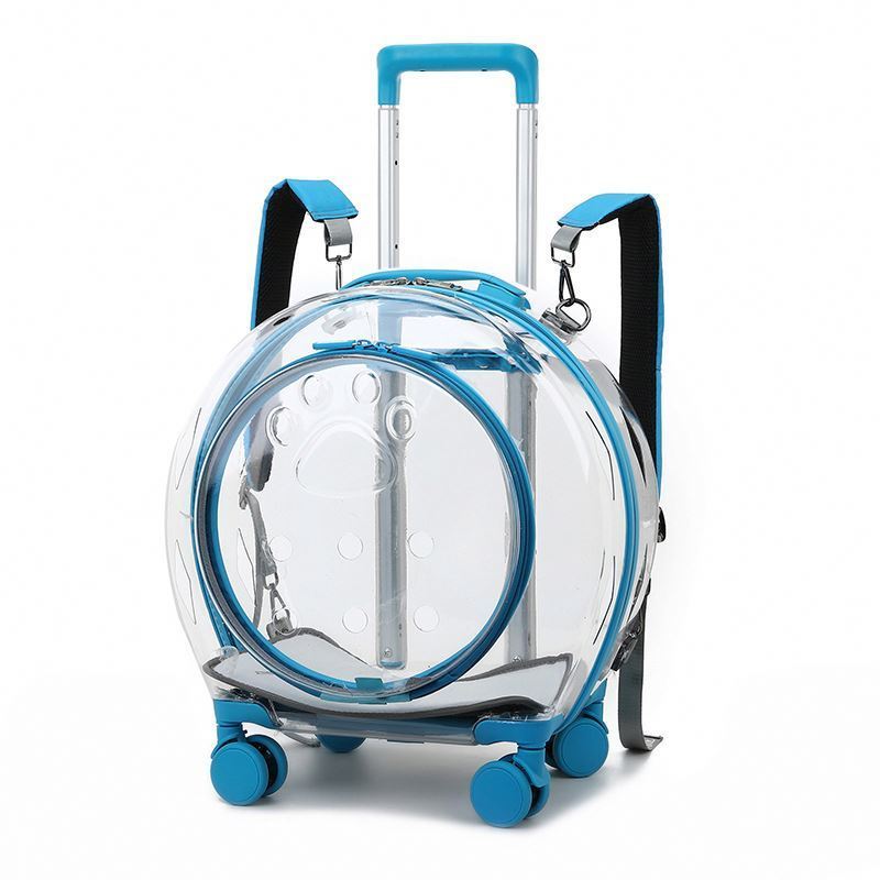 IFLT Pet Trolley Carrier On Wheels Fully Transparent Pet Trolley Carry Bag Airline Approved Shoulder Belt Pet Dog Travel Bag