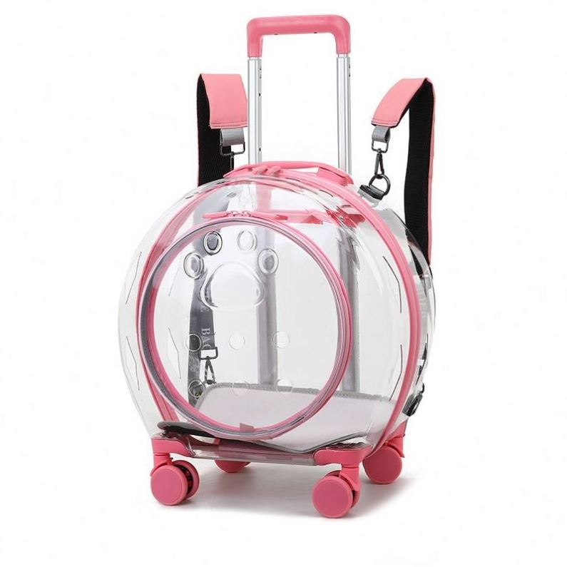 IFLT Pet Trolley Carrier On Wheels Fully Transparent Pet Trolley Carry Bag Airline Approved Shoulder Belt Pet Dog Travel Bag