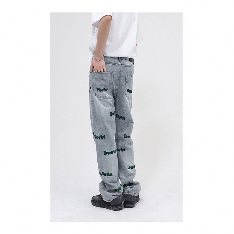 HKNZ  design Korean style baggy jeans for men denim trousert pants loose straight mid waist cotton letter men's designer jeans