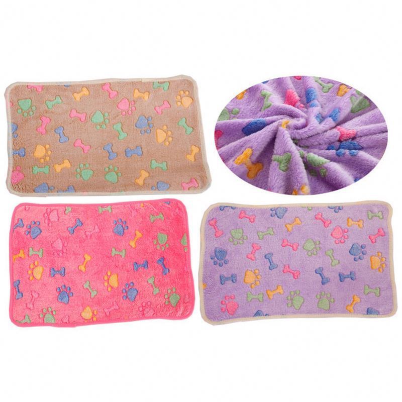 IFLT Warm Pet Bed Dog Travel Cushion Accessories Coral Velvet Paw Pattern Mattress Pad Fleece Dog Cat Sleeping Blanket For Pets