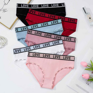 YHYT cheap bulk stock ladies 95% cotton underwear logo waistband plain panties white pink color girls briefs