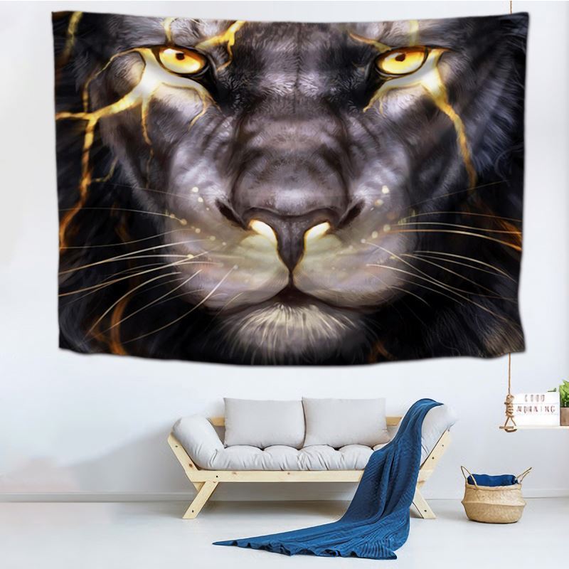 100x150cm Gold Cool Lion tapestry Custom 100%polyester animal print tapestry wall decoration livingroom bedroom