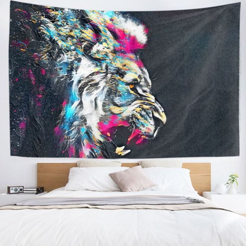 100x150cm Gold Cool Lion tapestry Custom 100%polyester animal print tapestry wall decoration livingroom bedroom