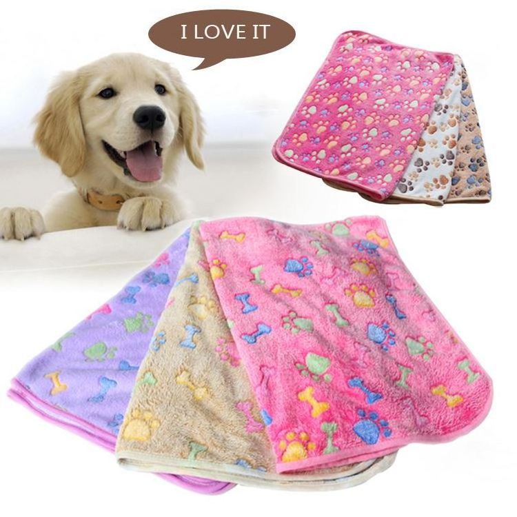 IFLT Warm Pet Bed Dog Travel Cushion Accessories Coral Velvet Paw Pattern Mattress Pad Fleece Dog Cat Sleeping Blanket For Pets