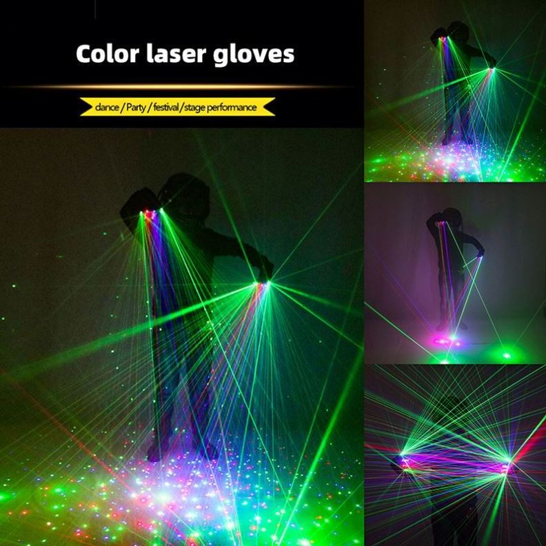 YYPD Laser Gloves Multi-line 4 Heads Beam Light DJ Disco For Finger Halloween Christmas Party Nightclub Singer Dancing Props