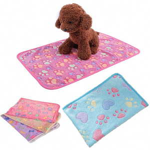 IFLT Warm Pet Bed Dog Travel Cushion Accessories Coral Velvet Paw Pattern Mattress Pad Fleece Dog Cat Sleeping Blanket For Pets