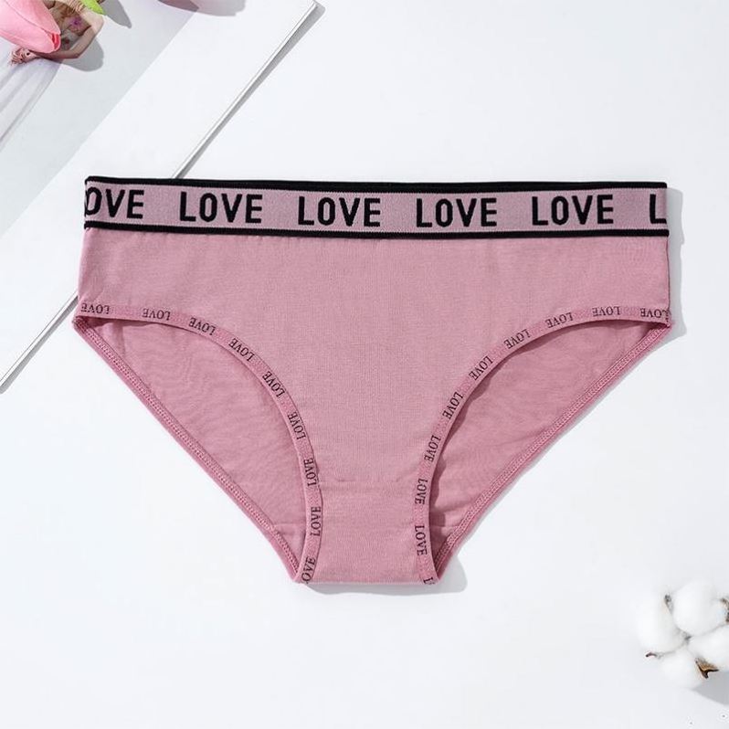 YHYT cheap bulk stock ladies 95% cotton underwear logo waistband plain panties white pink color girls briefs