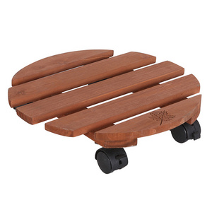 Modern Outdoor Indoor Garden Wooden Potting Bench DIY Wood Plant Garden Caddy Wheel Circular Wood Plant Caddy