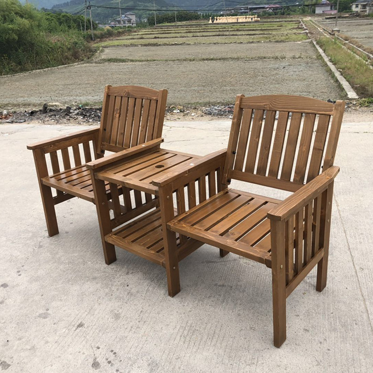 Garden Bench Wood New Product Modern Park Slatted Tete A Tete Bench Chair With Umbrella Hole For Outdoor