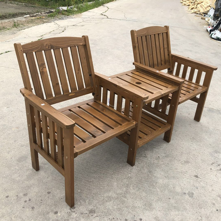 Garden Bench Wood New Product Modern Park Slatted Tete A Tete Bench Chair With Umbrella Hole For Outdoor