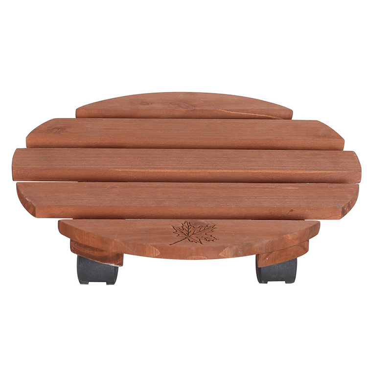 Modern Outdoor Indoor Garden Wooden Potting Bench DIY Wood Plant Garden Caddy Wheel Circular Wood Plant Caddy