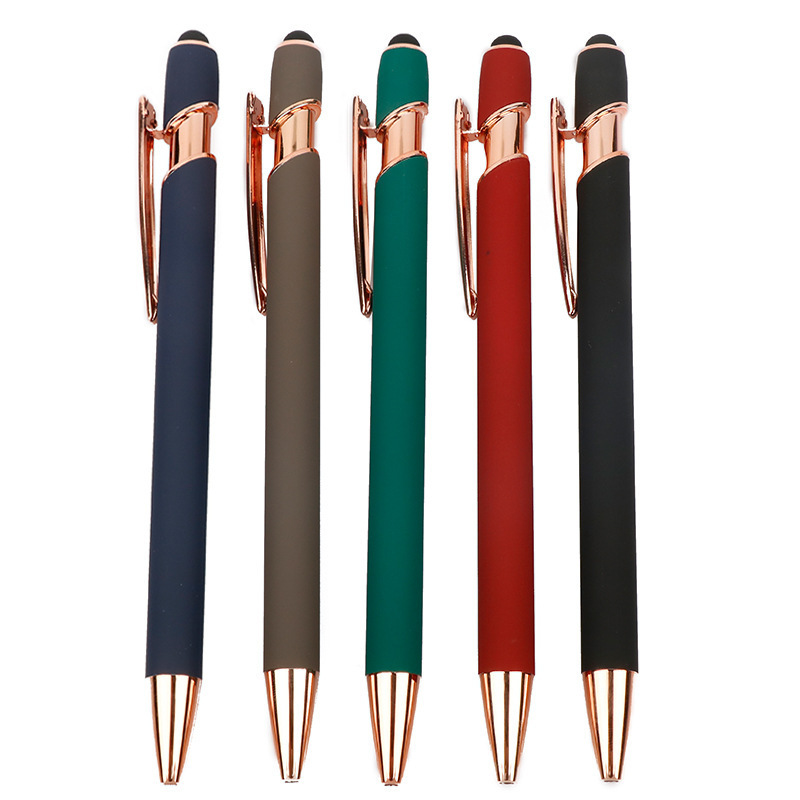 Promotional engrave Logo rubber ball pen stylus rose gold metal pen customized