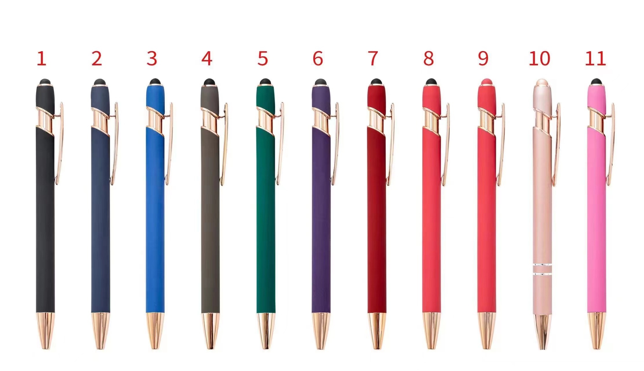 Promotional engrave Logo rubber ball pen stylus rose gold metal pen customized