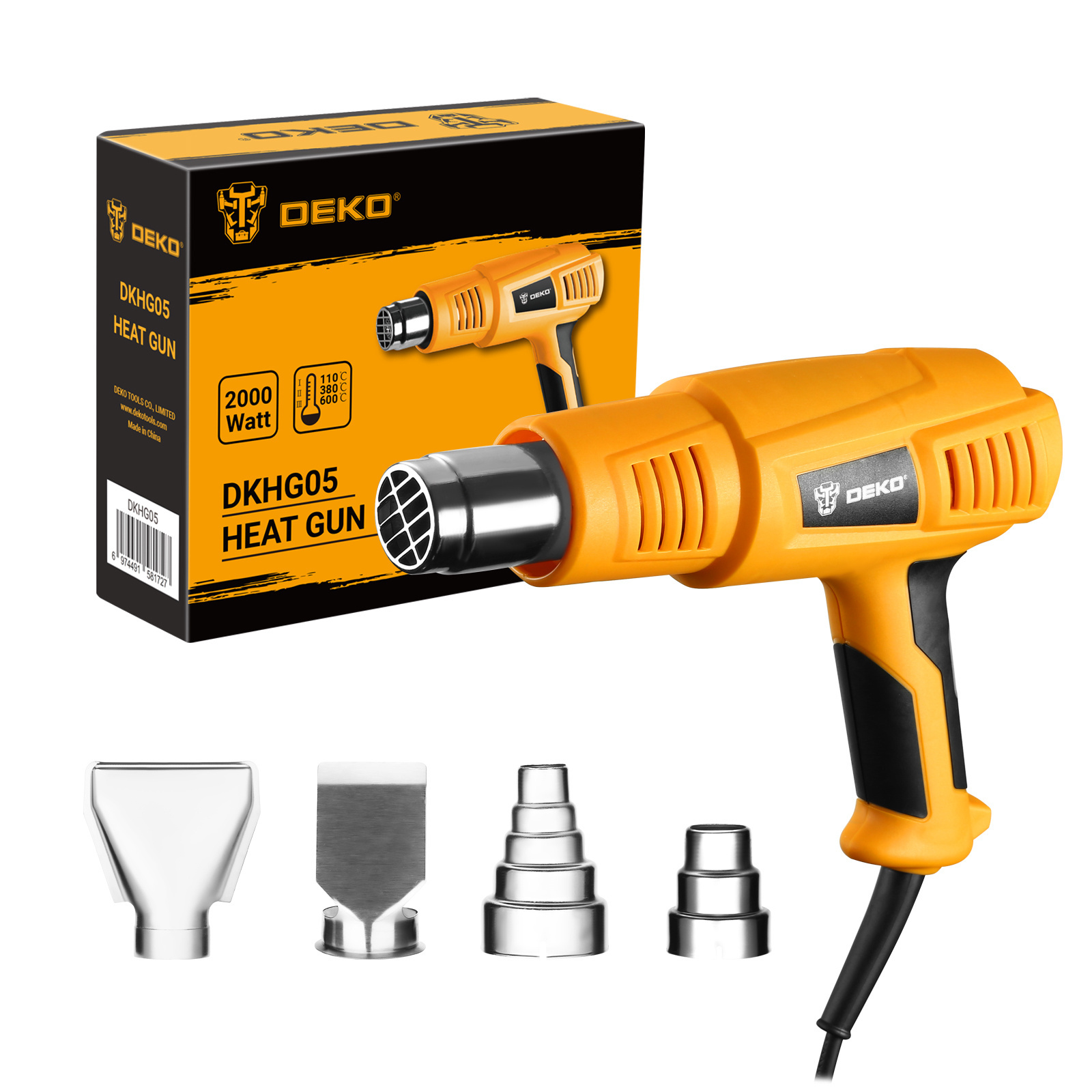 DEKO DKHG05 2000W Heat Gun Mini Corded Heat Gun 3 Modes of Air Temperature 220v 50Hz Portable Other Power Tools