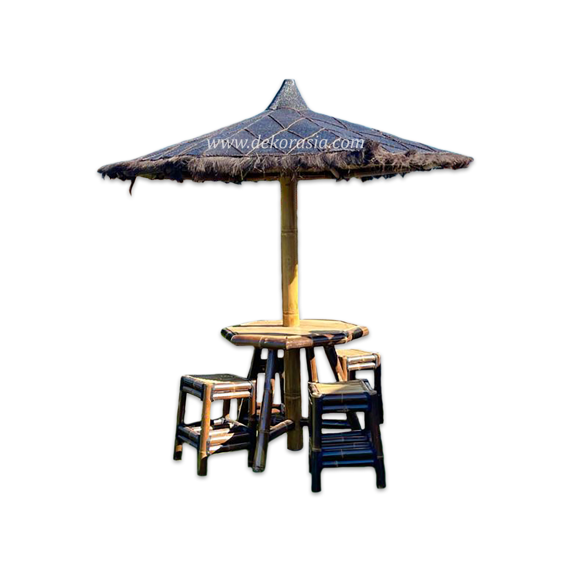 Bamboo Table with Umbrella for Home Garden, Bamboo Gazebo Tables, Bamboo Garden Decoration