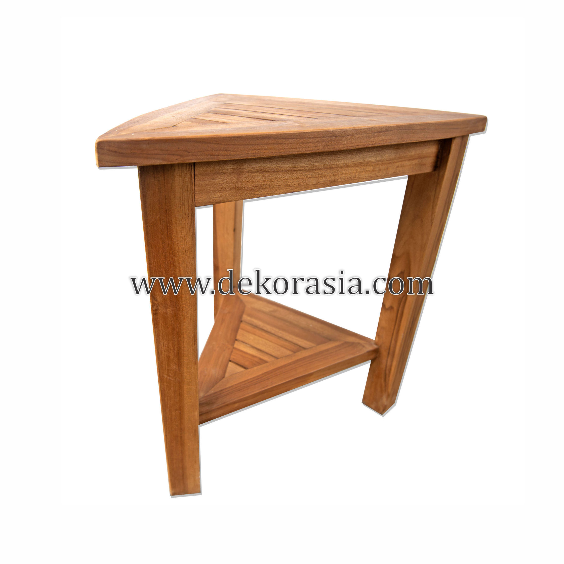 Teak Corner Bench 2 Layer Bathroom Triangle Shaped with Shelf and Basket, Waterproof Shower Stool - Fully Assembled