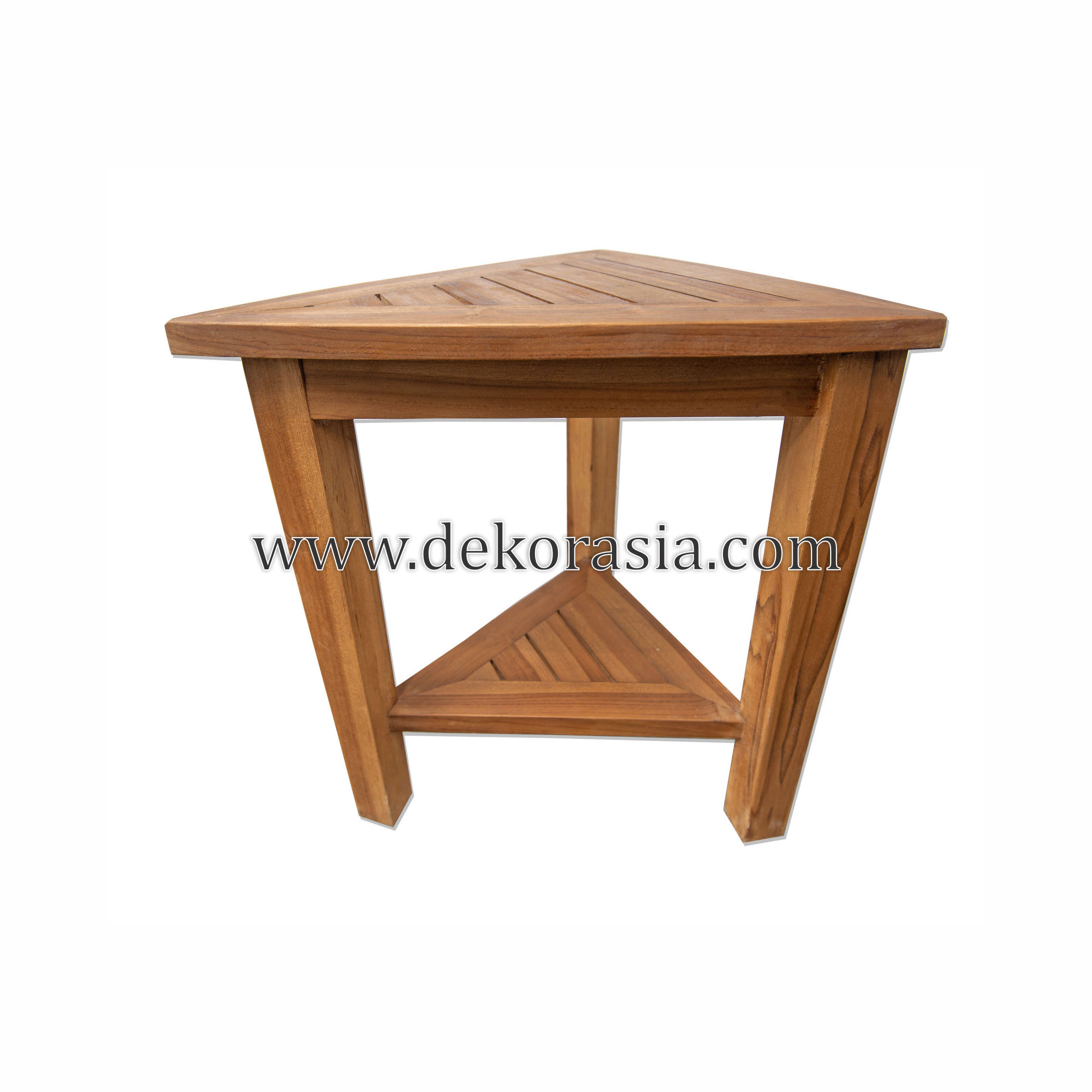 Teak Corner Bench 2 Layer Bathroom Triangle Shaped with Shelf and Basket, Waterproof Shower Stool - Fully Assembled