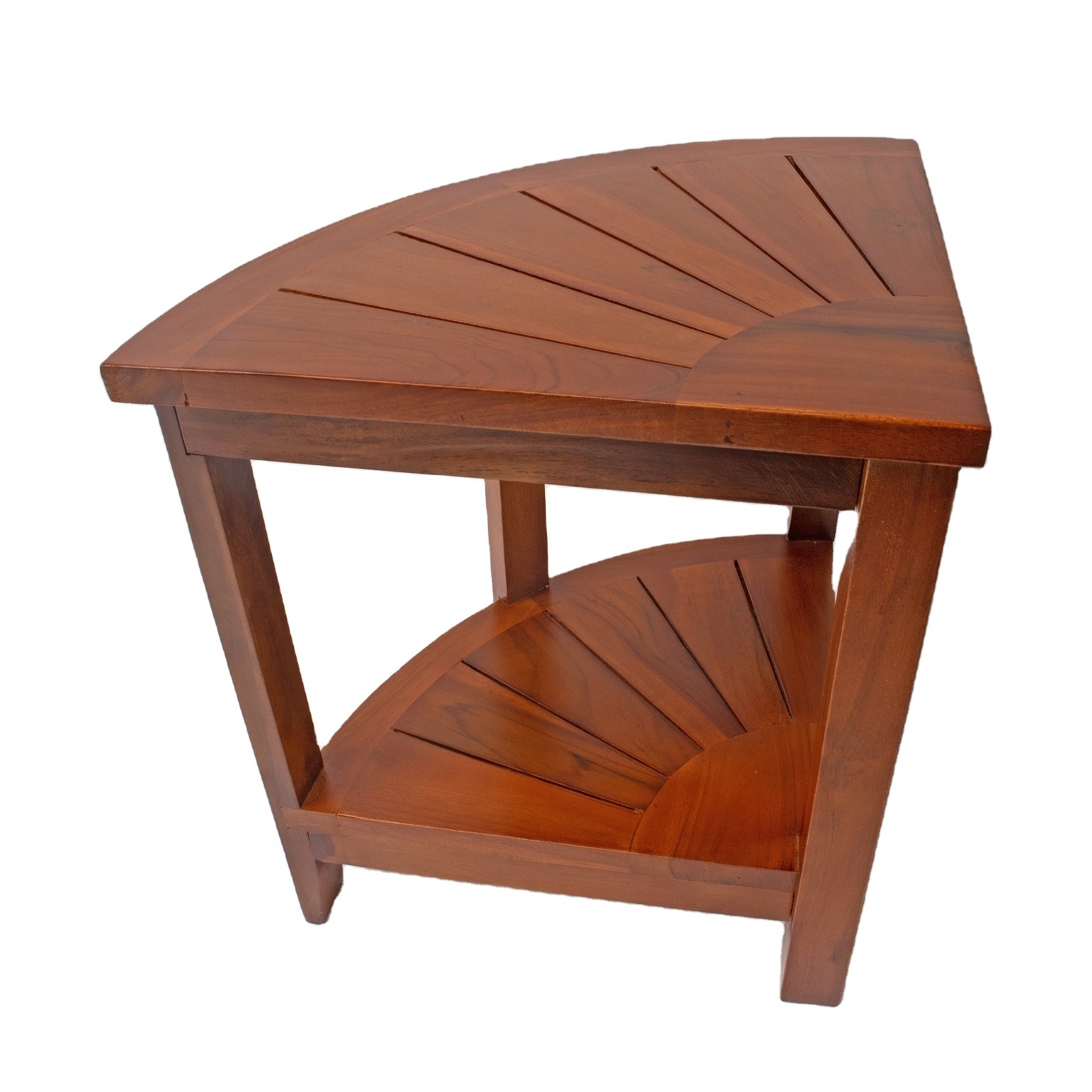 Teak Corner Bench Shower Stool Bathroom Triangle Shaped with Shelf and Basket, Waterproof 2 Layer