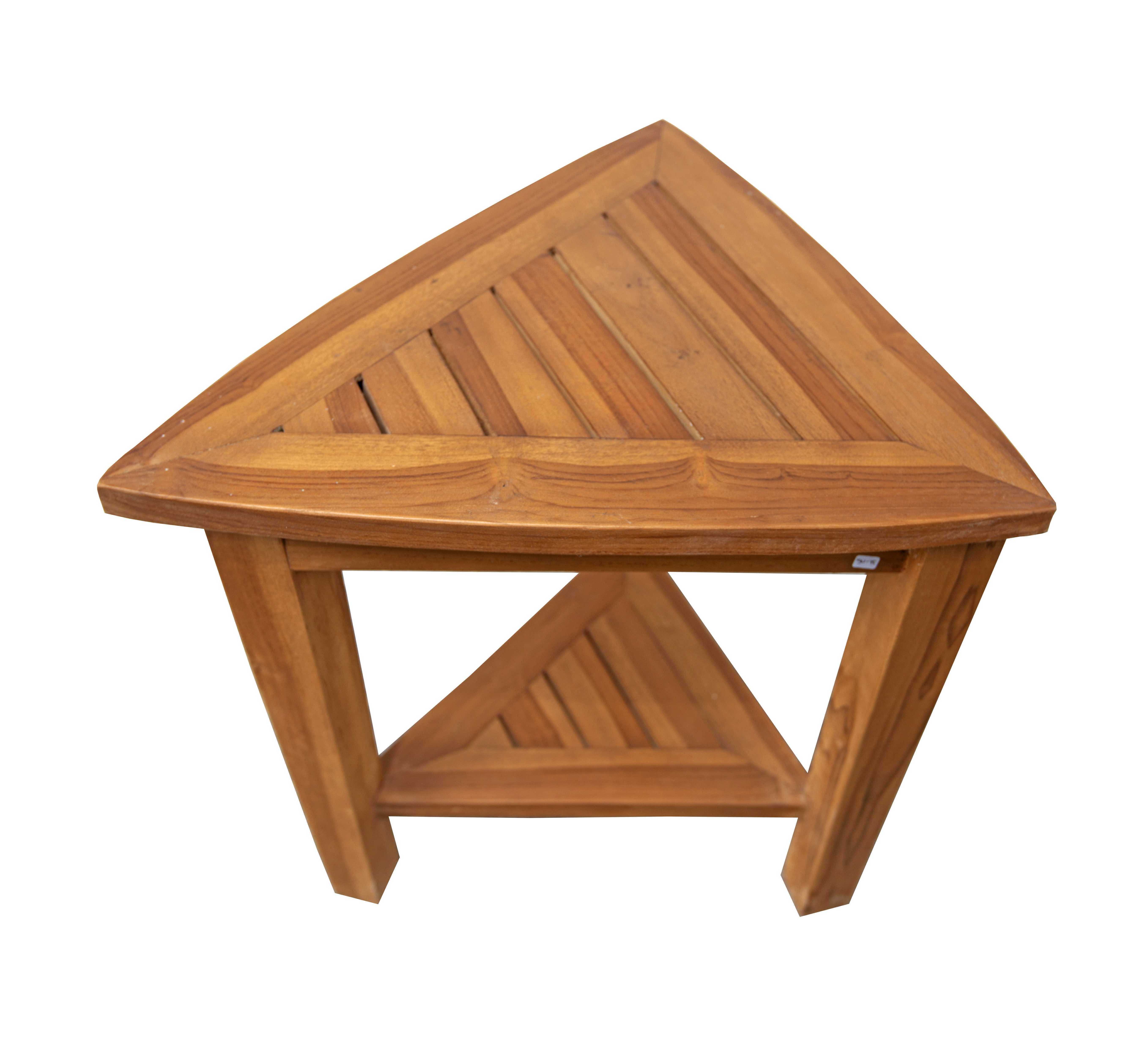 Teak Corner Bench 2 Layer Bathroom Triangle Shaped with Shelf and Basket, Waterproof Shower Stool - Fully Assembled