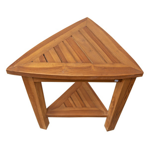 Teak Corner Bench 2 Layer Bathroom Triangle Shaped with Shelf and Basket, Waterproof Shower Stool - Fully Assembled