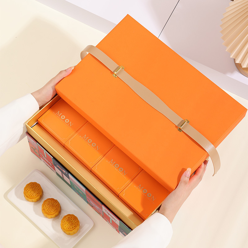 luxury double layer mooncake orange portable packaging gift box Mid-Autumn Festival gifts exquisite packaging