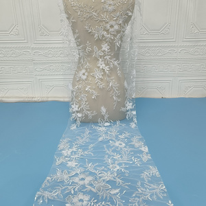 DELACE Embroidery Fabric beaded flower lace with sequins Simple elegant Bridal wedding lace for Wedding dress and Evening gown