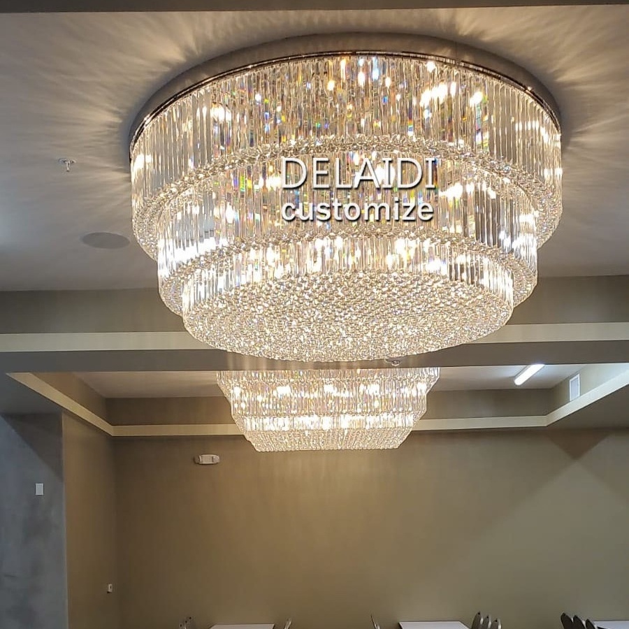 Hotel lobby banquet restaurant living room villa lighting fixture ceiling crystal chandelier custom flush mount chandelier