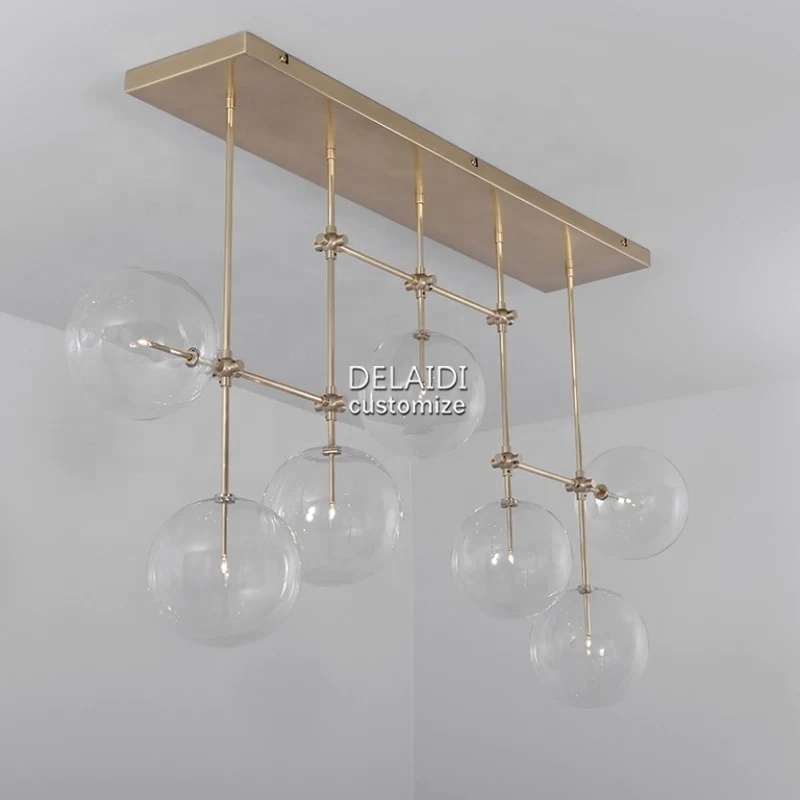 Medium modern ceiling brass transparent glass bulb lighting the hotel restaurant cafe indoor fashion lighting