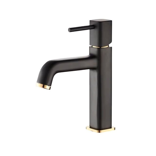 Matt Black Square Brass Bathroom Sink Faucet Deck Mounted basin mixer faucet Tap for shower black with Metered Feature