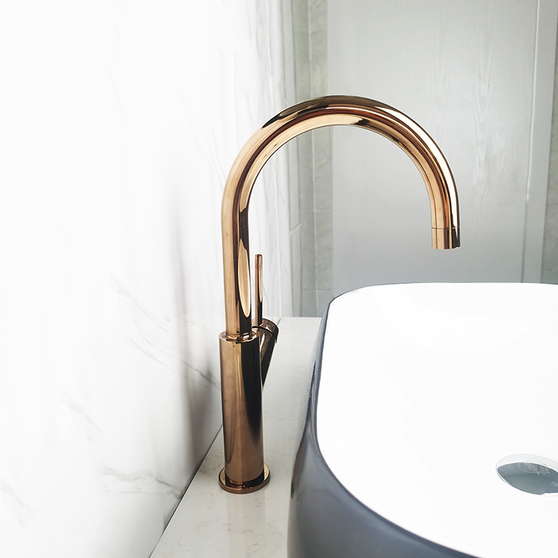 Contemporary Rose Gold Kitchen Faucet Mixer Taps Sanitary Ware Faucets with Ceramic Handle Brass Body Hot Cold Water Sink Faucet