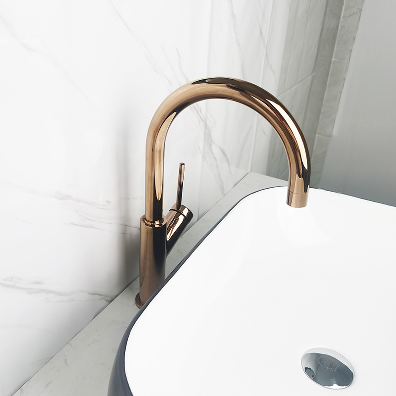 Contemporary Rose Gold Kitchen Faucet Mixer Taps Sanitary Ware Faucets with Ceramic Handle Brass Body Hot Cold Water Sink Faucet