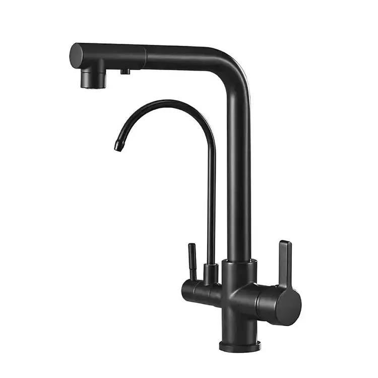 Polished Dual-function Spray Head Black Pull Out Kitchen Hot And Cold Water Mixing Faucet