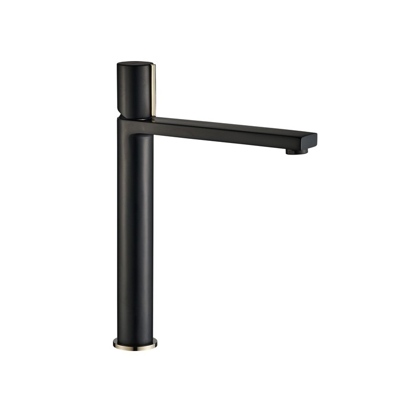 Black Deck-Mounted Wash Basin Mixer Tap Solid Brass round Single Hole Faucet with Ceramic Valve Core for Bathroom Sink