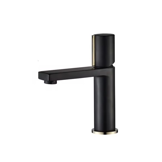 Black Deck-Mounted Wash Basin Mixer Tap Solid Brass round Single Hole Faucet with Ceramic Valve Core for Bathroom Sink