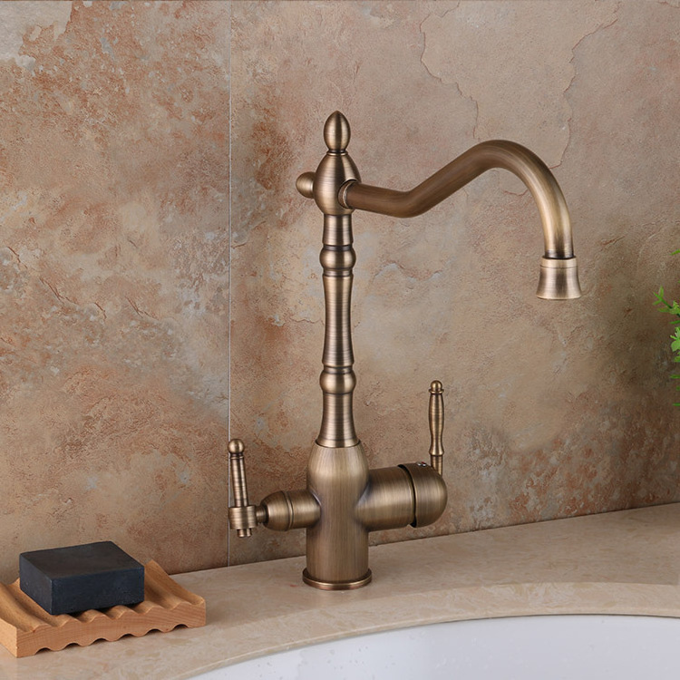 Classic Solid Brass Body Bronze Dual Handle Single Handle Pull Down Faucets Purified Kitchen Sink Hot And Cold  Faucet Mixer