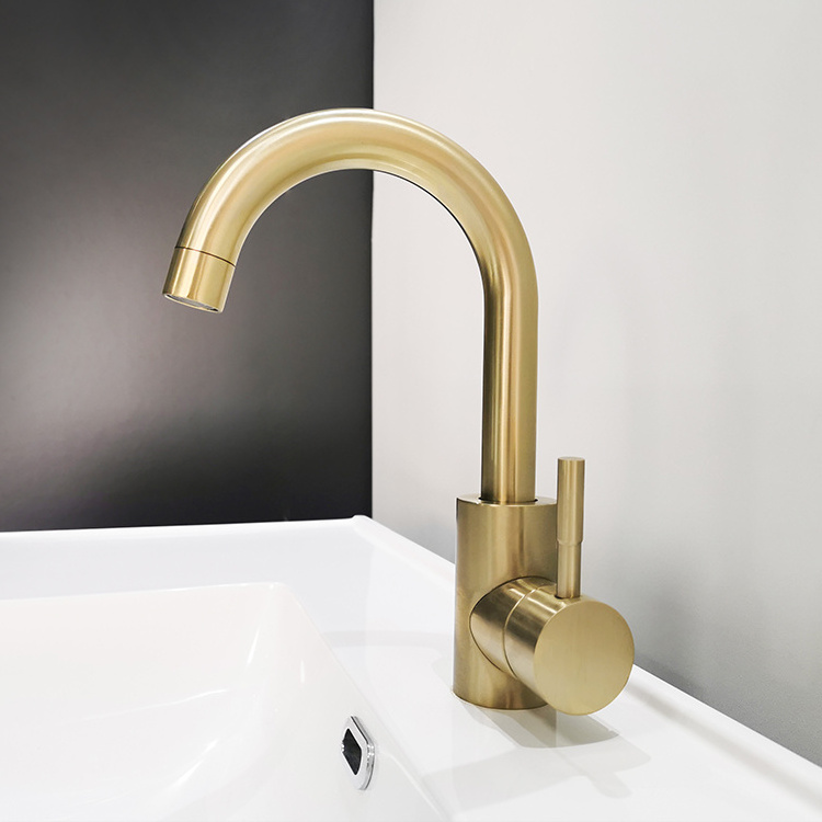 Brush Classic Modern Ceramic Kitchen Faucet Polished Gold Rotate 360 Degree Single Handel Stainless Steel Kitchen Faucet Mixer