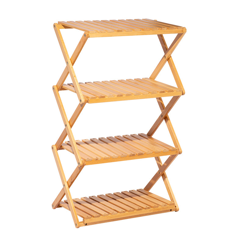 Multipurpose Household Foldable Eco-Friendly Bamboo 4 Tier Rack Shoe Shelves Display Stand Organizer Storage