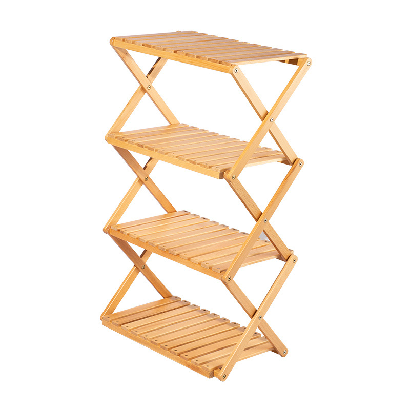 Multipurpose Household Foldable Eco-Friendly Bamboo 4 Tier Rack Shoe Shelves Display Stand Organizer Storage